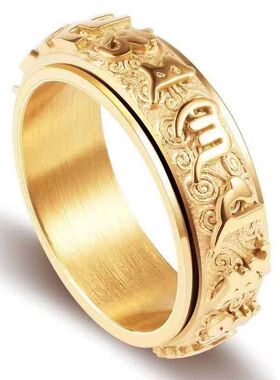 十二生肖旋转心经戒指男女情侣可转动简约