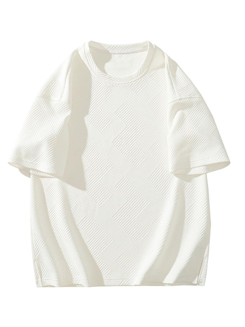 320g重磅华夫格短袖t恤男款夏季2024新款宽松大码白色长袖体恤衫 - 图3