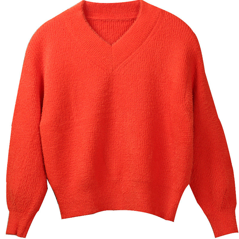 秋冬套头宽松外穿新短款水貂绒毛衣 唐缇毛衣