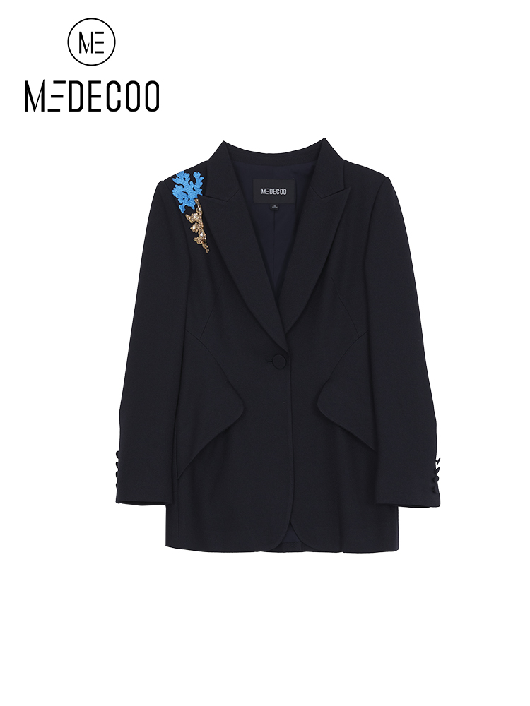 MEDECOO/墨蒂珂2022秋冬新款女装一粒扣西装晚礼服外套MGD31106