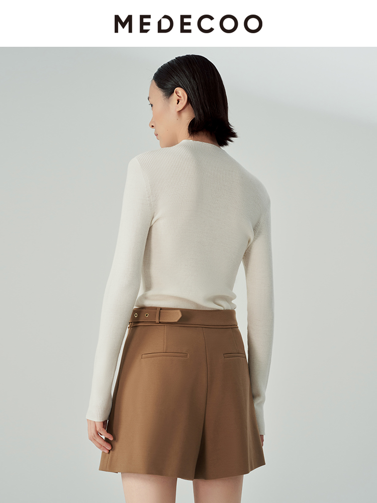 MEDECOO/墨蒂珂冬新款女装圆领撞色纯羊毛休闲针织衫MHD40316 - 图3