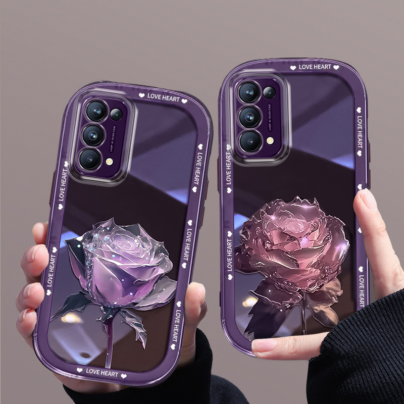 适用opporeno5k手机壳新款opporeno5pro女士唯美超火高级感硅胶晶莹紫玫瑰花朵防摔全包保护套 - 图2