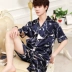 Summer Men Ice Silk Thin Pyjama Tay áo ngắn Kích thước lớn Dịch vụ gia đình giản dị Nam giới Xuân Thu - Bộ Pajama