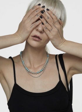 珍珠彩色蓝色原创设计小众锁骨链