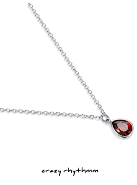 纯银银水滴红色项链基础款项链