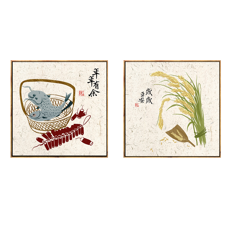 厨房装饰画餐厅现代简约饭厅挂画玄关墙面新中式三联画水果蔬菜画