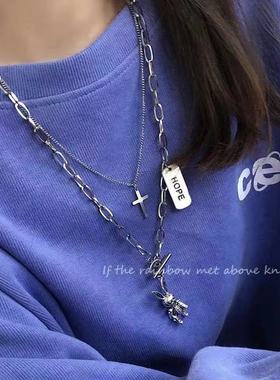 双层叠戴兔子配饰长款女吊坠项链