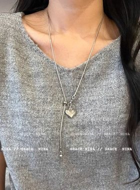 时代潮流!简约银色爱心吊坠项链女轻奢高级感长款气质百搭锁骨链