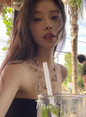 小众设计高级感灰珍珠项链长款多种戴法毛衣链气质轻奢锁骨链颈链