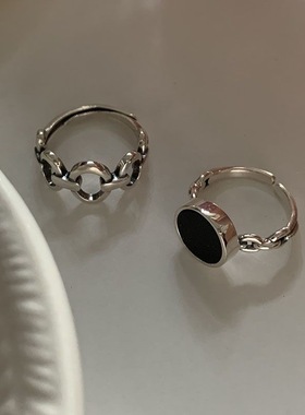 个性黑圆戒指ins小众高级感开口指环女潮酷复古新款爆款食指戒男