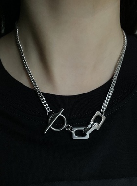 逗萌原创无性别中性钛钢OT扣项链男女拼接元素街头短款锁骨链