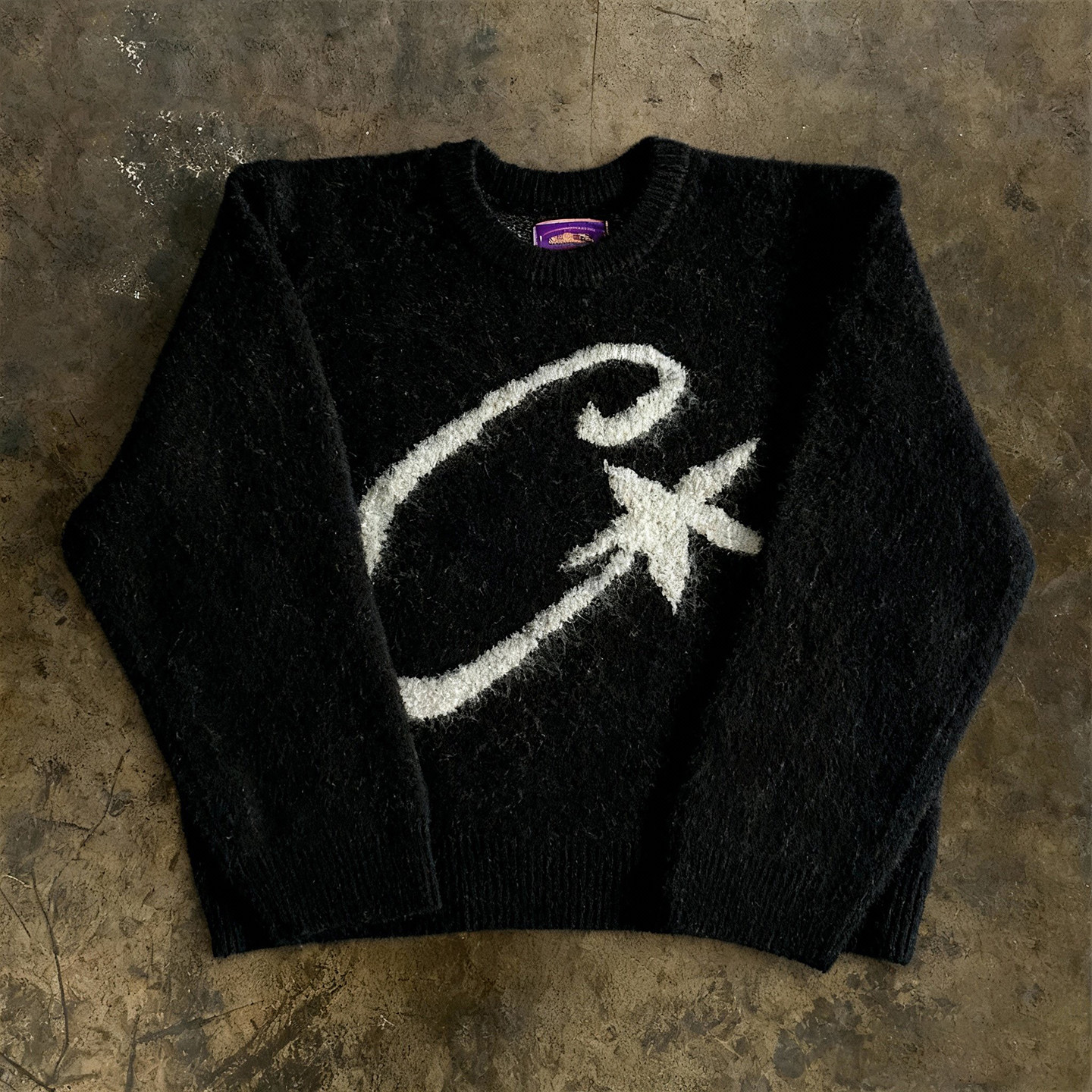 y2k hoodie~美式小众酷感毛衣圆领大C刺绣宽松百搭针织衫黑色长袖,淘宝优惠券,粉丝福利购,淘宝优惠卷