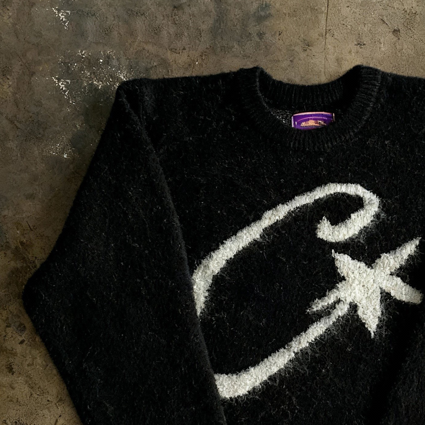 y2k hoodie~美式小众酷感毛衣圆领大C刺绣宽松百搭针织衫黑色长袖,淘宝优惠券,粉丝福利购,淘宝优惠卷