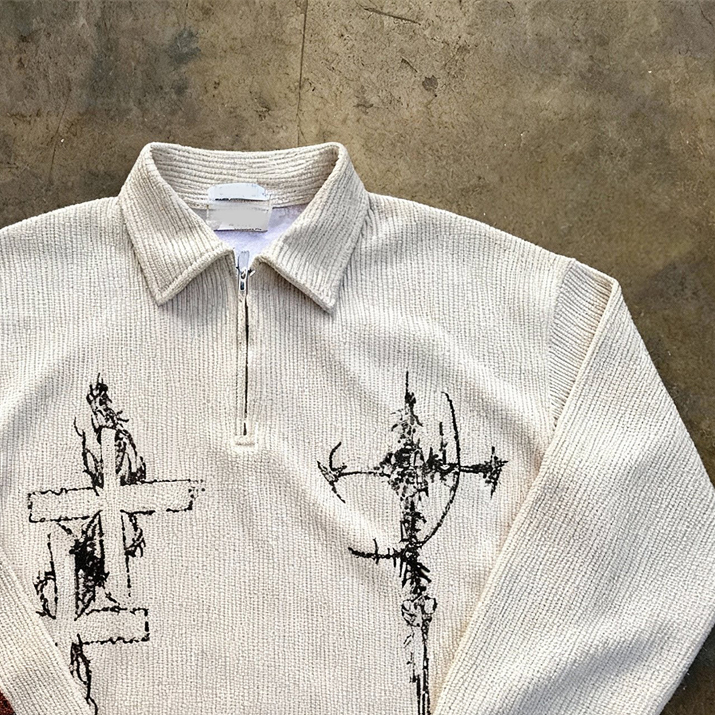 美式轻朋克风十字架印花Polo衫男街头潮牌设计感小众创意百搭卫衣,淘宝优惠券,粉丝福利购,淘宝优惠卷