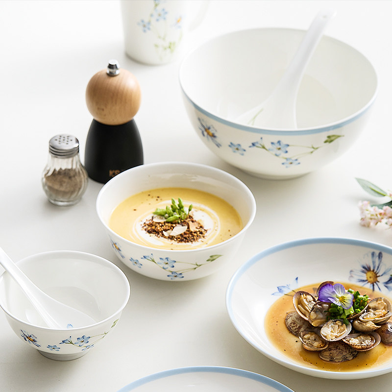 釉中彩骨瓷饭碗家用瓷器碗盘碟子餐具面碗大号汤碗,淘宝优惠券,粉丝福利购,淘宝优惠卷