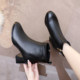 Lambskin thick heel short boots for women, fashionable and versatile boots