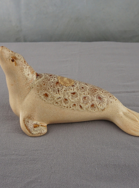 西洋收藏丹麦哥本哈根手工制作陶瓷海豹海狮复古居家可爱装饰摆件