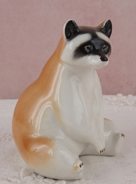 西洋收藏品 德国手工制作陶瓷小动物 欧式复古可爱瓷偶装饰摆件