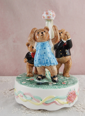 西洋古董收藏 手工制作陶瓷音乐盒八音盒 可爱复古家居装饰摆件