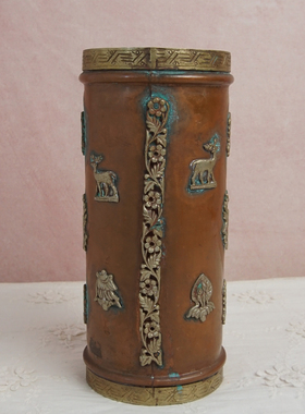 西洋收藏品荷兰手工制作铜火柴收纳桶笔筒欧式复古火柴盒装饰摆件