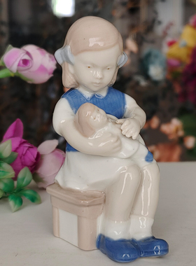 西洋收藏品 丹麦手工制作陶瓷瓷偶 欧式复古娃娃瓷人装饰摆件