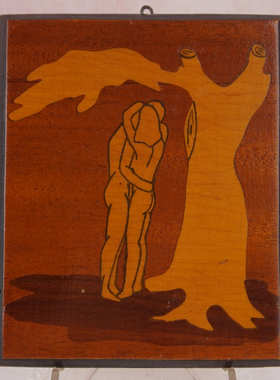 西洋收藏品 美国手工制作人物图案木板画 挂画装饰摆件家居装饰品