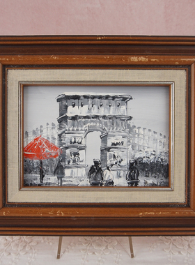 西洋收藏品个人艺术家手绘签名人物街景油画欧式复古装饰挂画摆件