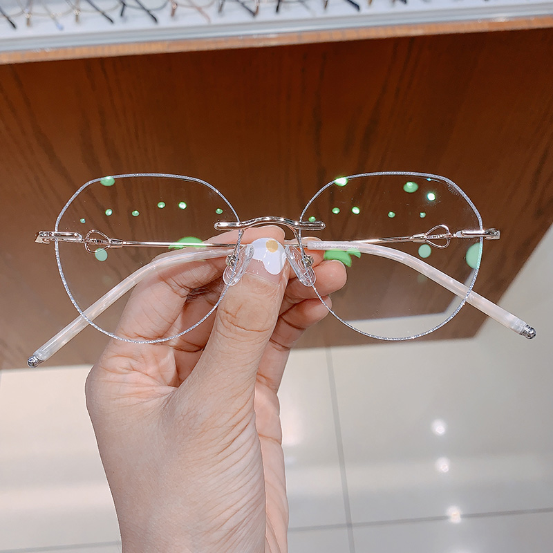 jucare眼镜旗舰店小红书眼睛框同款近视眼镜女超轻无框复古钻石切边素颜防蓝光镜潮0