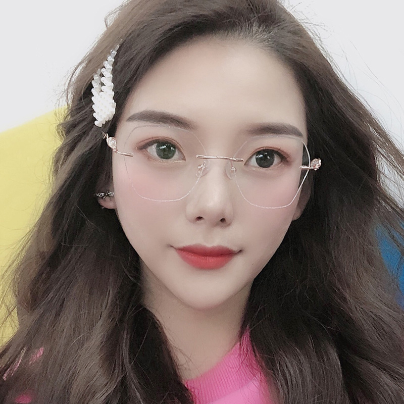 jucare眼镜旗舰店抖音小红书同款素颜网红潮近视眼镜女可配度数无框钻石切边眼镜架0