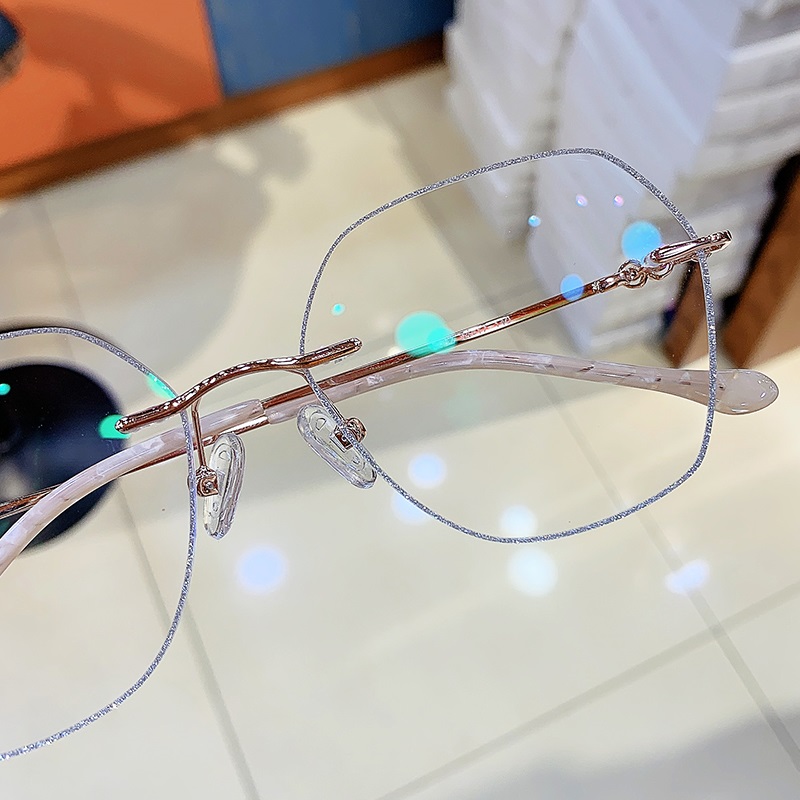 jucare眼镜旗舰店小红书超轻钻石切边无框近视眼镜女可配有度数成品眼睛框架潮平光1