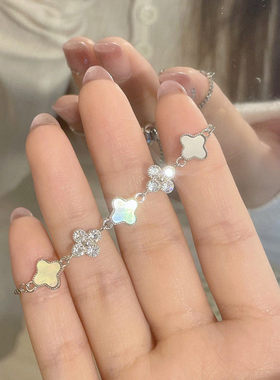 纯银川贝母四叶草手錬女