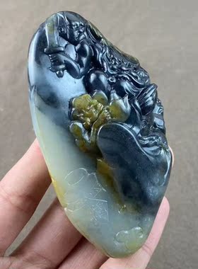 新疆和田玉籽料青花钟馗手把件