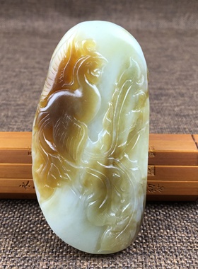 新疆和田玉且末料糖白玉龙凤呈祥手把件