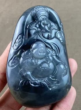 新疆和田玉青花财富双收手把件