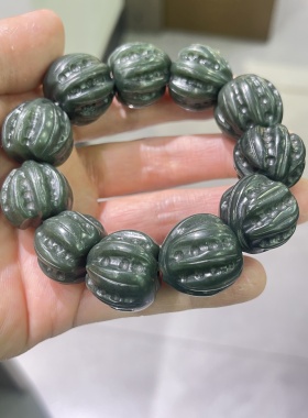 和田玉青玉蓝调核桃手串