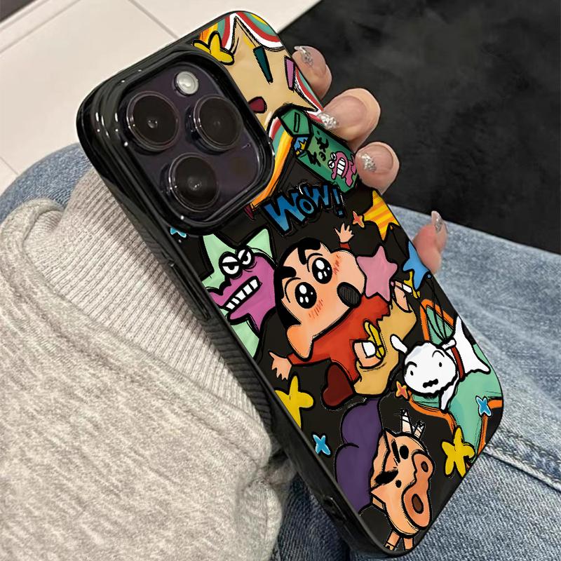 涂鸦蜡笔小新适用iPhone16pro苹果16promax果冻手机壳16/15/14plus全包13/12/11华为P70vivo小米15oppo软套xr - 图3