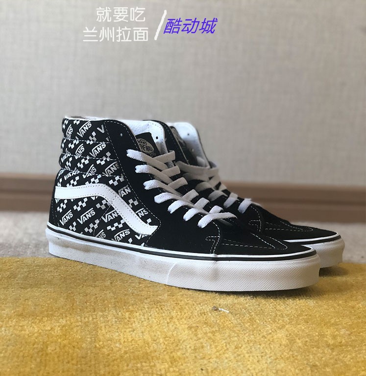 VANS高帮SK8-HI黑色经典男女鞋满印花LOGO板鞋休闲鞋VN0A4U3CTEZ