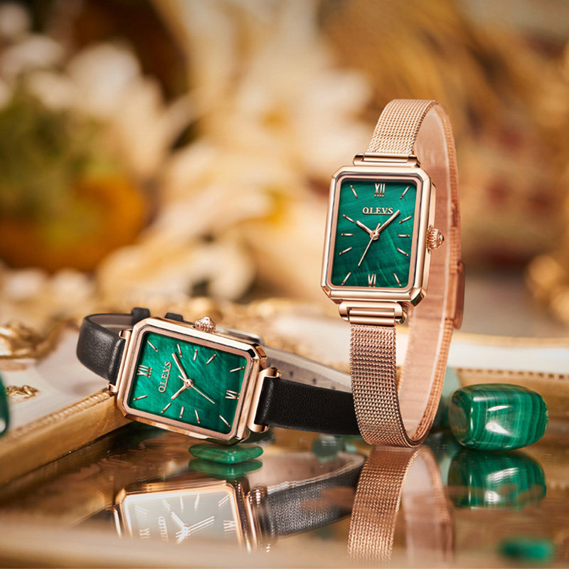 2020年新款女士方形简约气质小绿表 亚地亚国产腕表