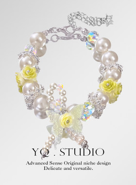 YQ.STUDIO清新冷风澳白施家珍珠蝴蝶玫瑰手链复古简约气质手饰女