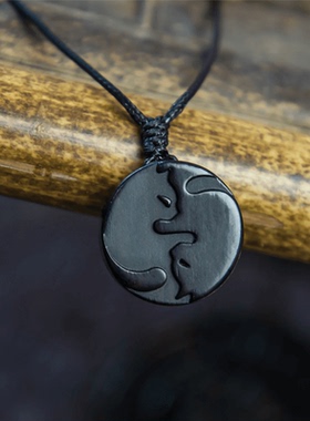 阴阳猫项链黑檀木手工恋爱猫咪