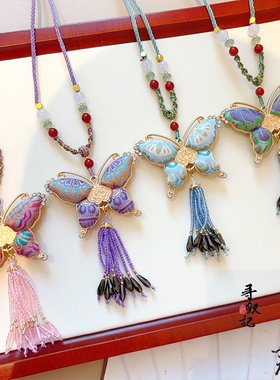 原创非遗宋锦新中式双面蝴蝶项链