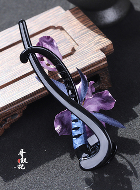原创国风新款手工非遗蚕丝绒花复古旗袍暗紫色鸢尾花扭扭夹发饰女