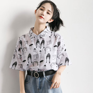 孜索韩版复古印花衬衫