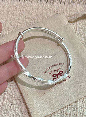 足银999.9扭纹缎带实心银手镯