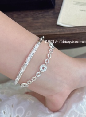 足银999五帝钱甜甜圈手链新中式