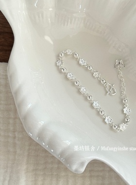 足银999桃花转运珠蝴蝶手链礼物