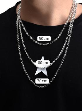 纯银项链男锁骨链925银复古做旧