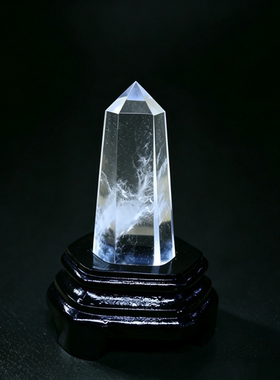 天然白水晶柱消磁六棱单尖柱摆件
