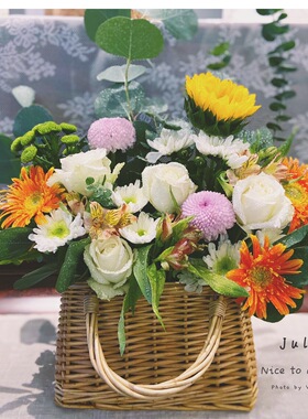 柳编花艺摆件篮子草编手提女挎包包鲜花插花小花篮教师干花编织篮