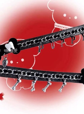 nah手作朋克小狗手环项圈两用暗黑哥特手链金属骨头项链亚文化y2k